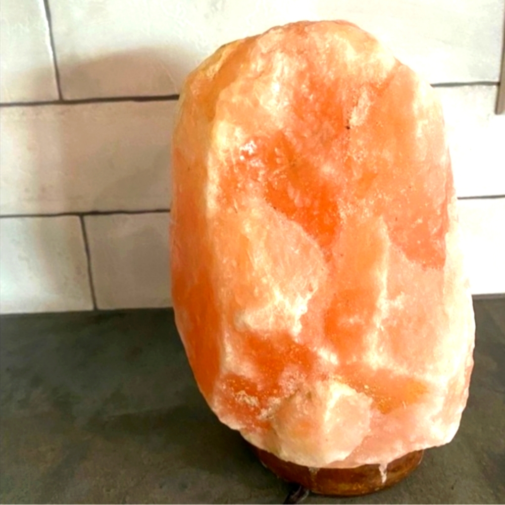 Himalayan Salt Lamp glowing nightstand light home decor natural amber orange
